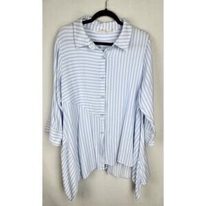 Soft surroundings Shirt Women 1X Striped Asymmetrical Hem button-up handkerchief
